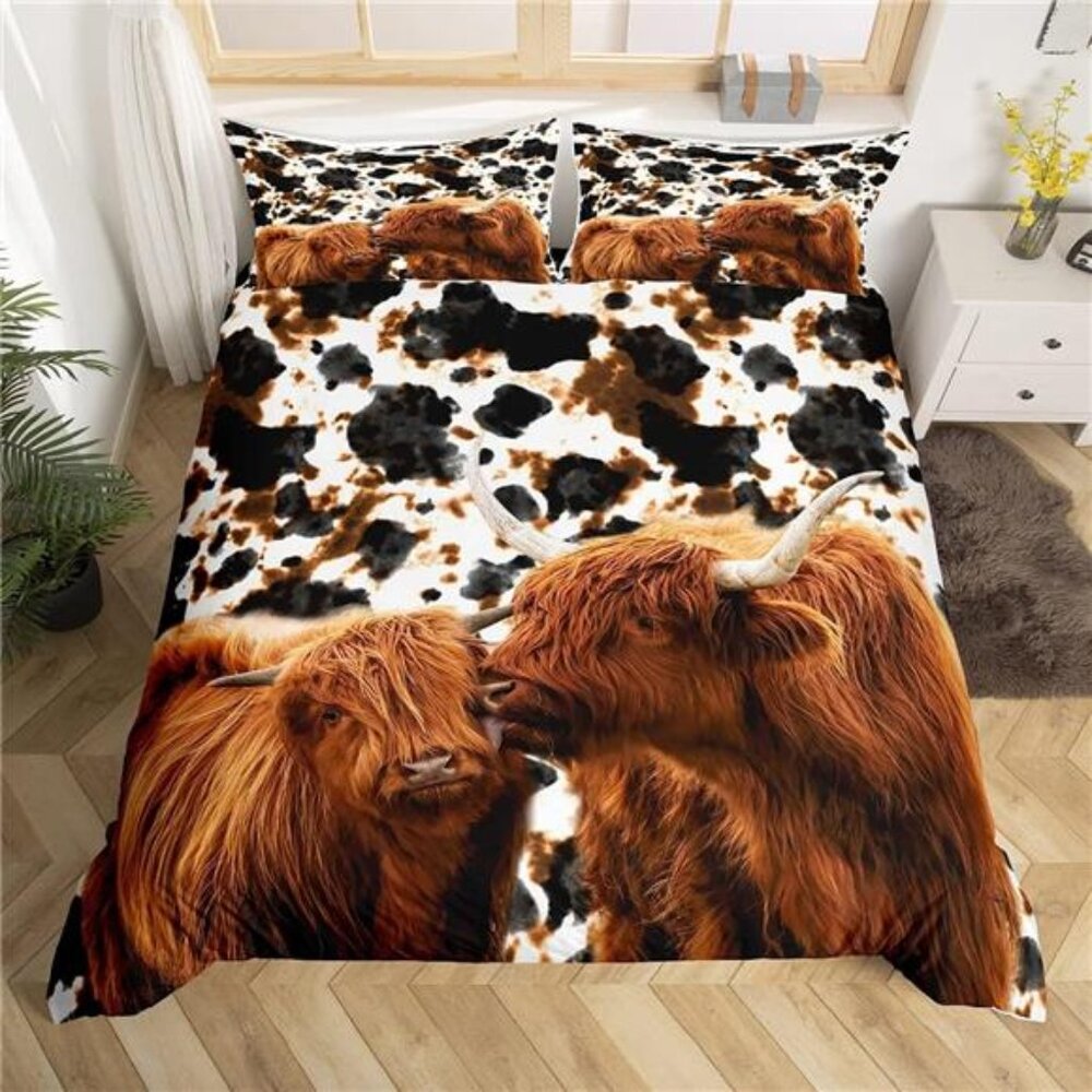 Milk Cow Print Comforter Cover Full Size, Farmhouse Animal Cattle Duvet Cover